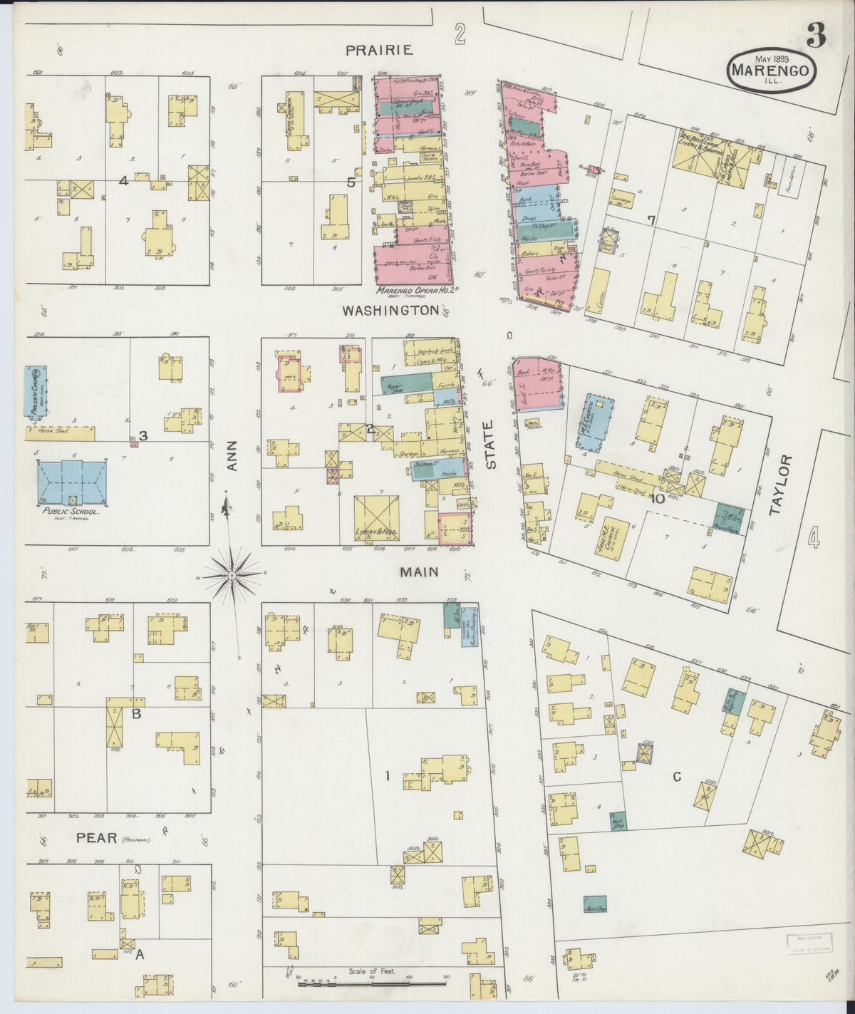 Sanborn Fire Insurance Map from Marengo, McHenry County, Illinois (1893), Sheet #0003 - Historic Sanborn Fire Insurance Map Print, vintage old map wall art, antique decor, genealogy gift, Illinois Illinois map
