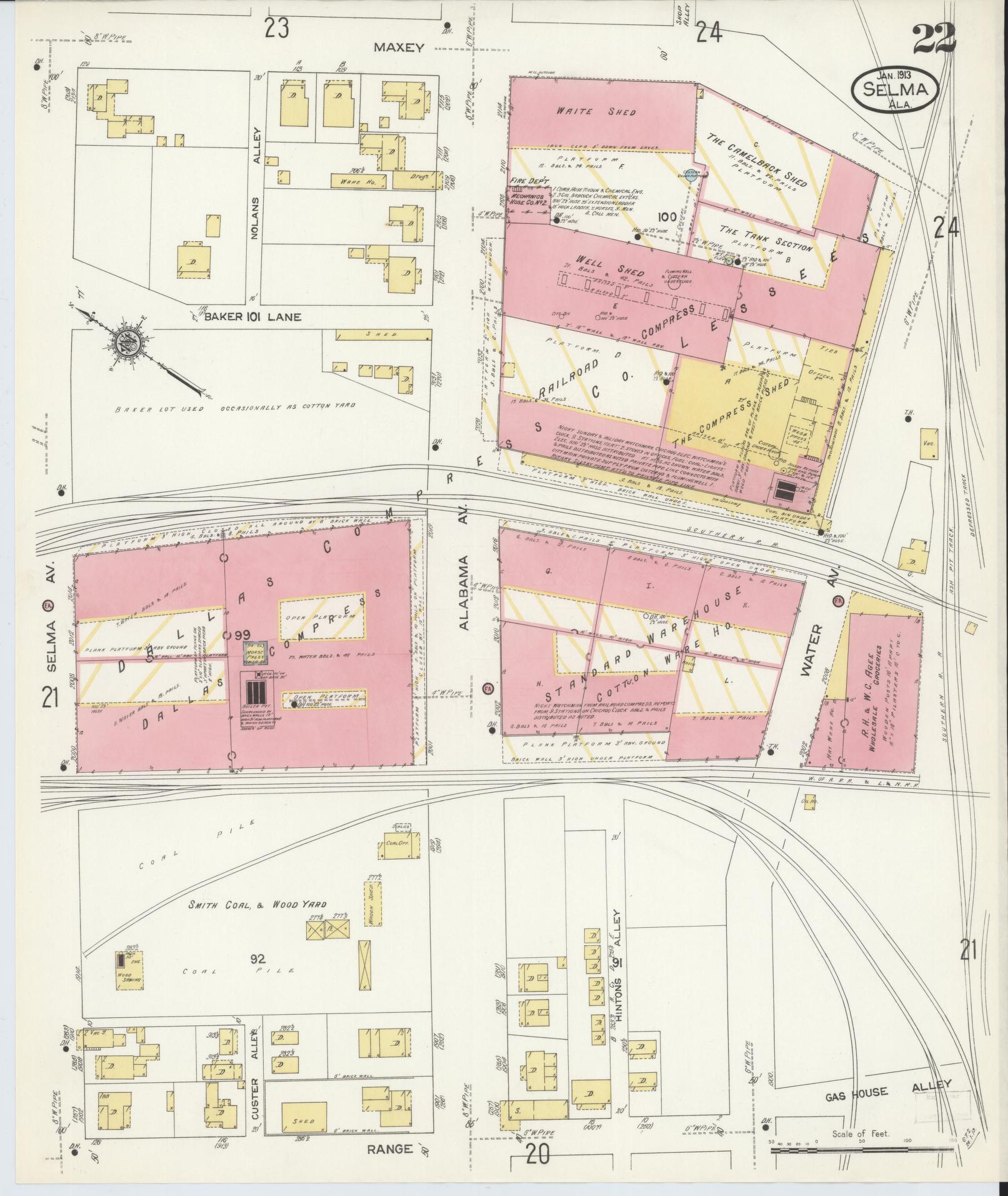 Sanborn Fire Insurance Map from Selma, Dallas County, Alabama (1913), Sheet #0022 - Complete Map Set gallery image, historic Sanborn map, vintage wall art, Alabama Alabama