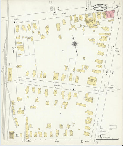 Sanborn Fire Insurance Map from Franklinville, Cattaraugus County, New York (1912), Sheet #0007 - Historic Sanborn Fire Insurance Map Print, vintage old map wall art, antique decor, genealogy gift, New York New York map
