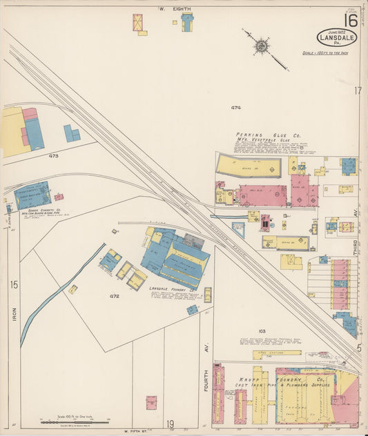 Sanborn Fire Insurance Map from Lansdale, Montgomery County, Pennsylvania (1922), Sheet #0016 - Historic Sanborn Fire Insurance Map Print, vintage old map wall art, antique decor, genealogy gift, Pennsylvania Pennsylvania map