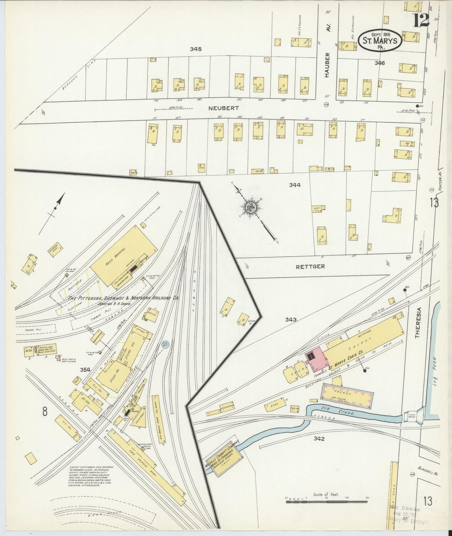 Sanborn Fire Insurance Map from Saint Marys, Elk County, Pennsylvania (1915), Sheet #0012 - Complete Map Set gallery image, historic Sanborn map, vintage wall art, Pennsylvania Pennsylvania