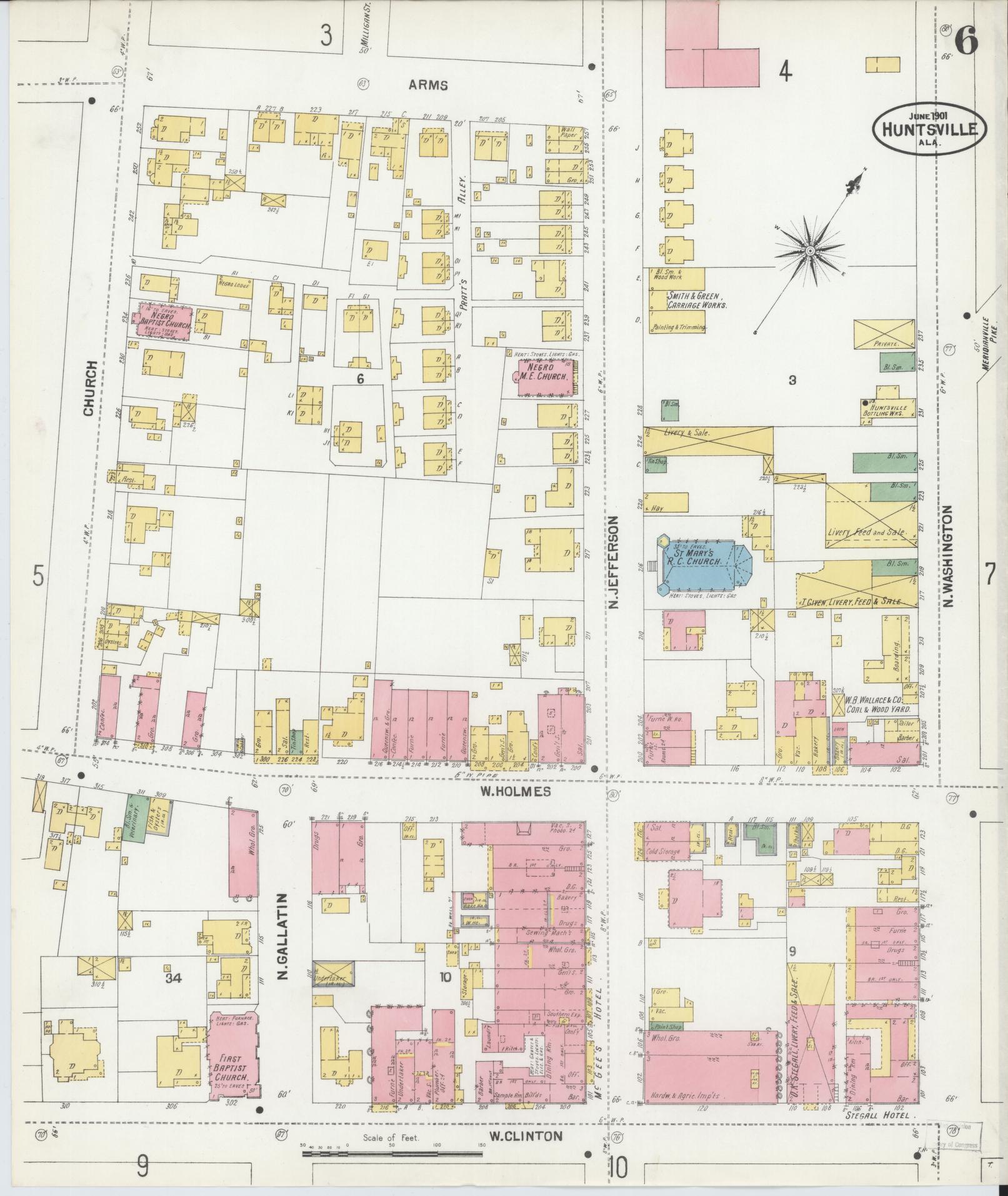 Sanborn Fire Insurance Map from Huntsville, Madison County, Alabama (1901), Sheet #0006 - Complete Map Set gallery image, historic Sanborn map, vintage wall art, Alabama Alabama