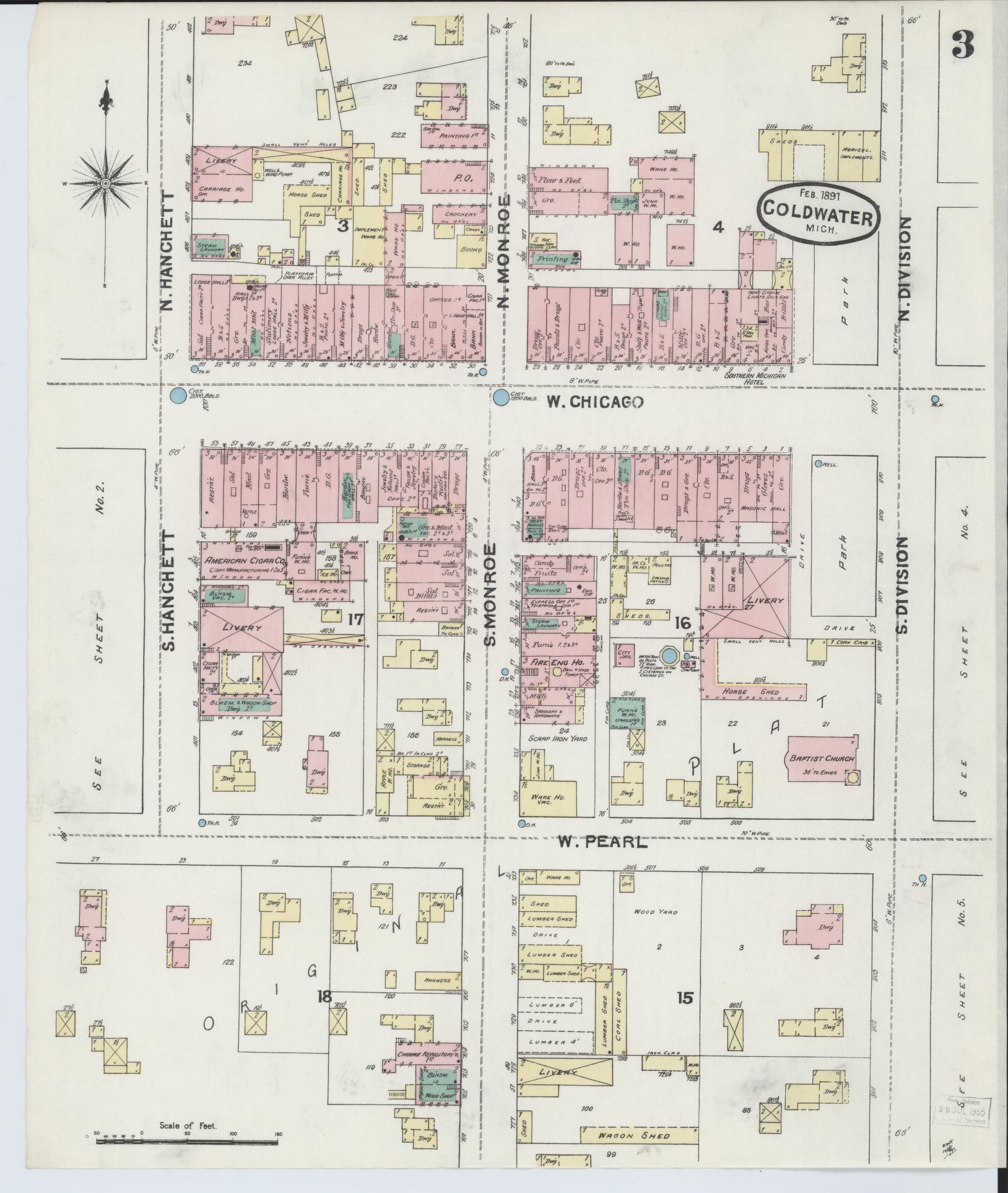 Sanborn Fire Insurance Map from Coldwater, Branch County, Michigan (1891), Sheet #0003 - Complete Map Set gallery image, historic Sanborn map, vintage wall art, Michigan Michigan