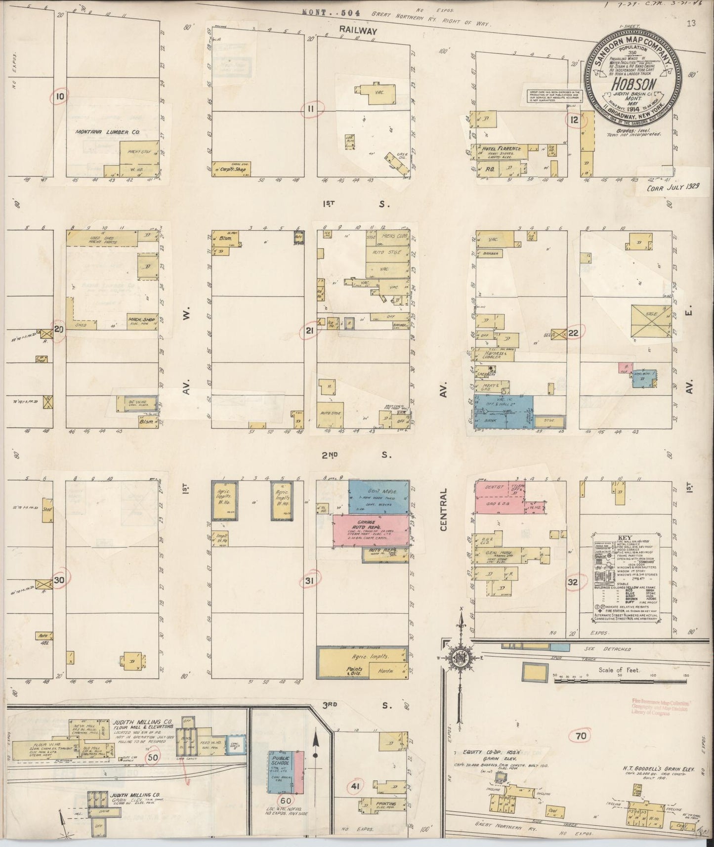 Sanborn Fire Insurance Map from Hobson, Judith Basin County, Montana. (1929) – Historic Sanborn Fire Insurance Map Print