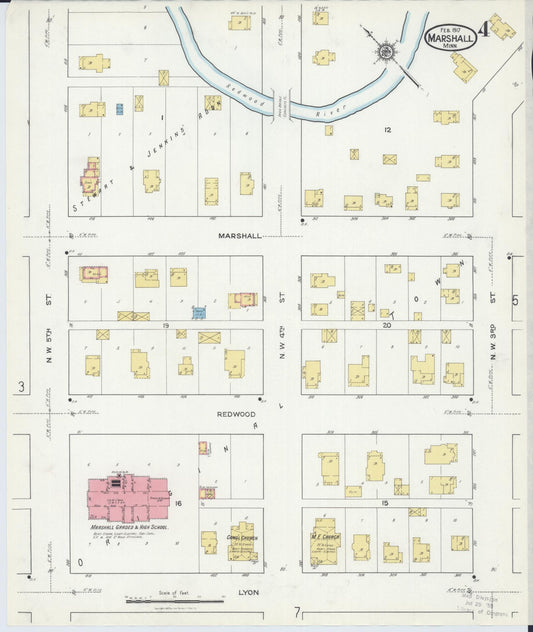 Sanborn Fire Insurance Map from Marshall, Lyon County, Minnesota (1917), Sheet #0004 - Historic Sanborn Fire Insurance Map Print, vintage old map wall art, antique decor, genealogy gift, Minnesota Minnesota map