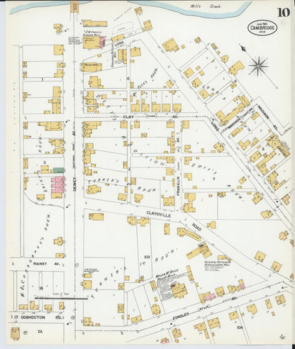Sanborn Fire Insurance Map from Cambridge, Guernsey County, Ohio (1901), Sheet #0010 - Historic Sanborn Fire Insurance Map Print, vintage old map wall art, antique decor, genealogy gift, Ohio Ohio map