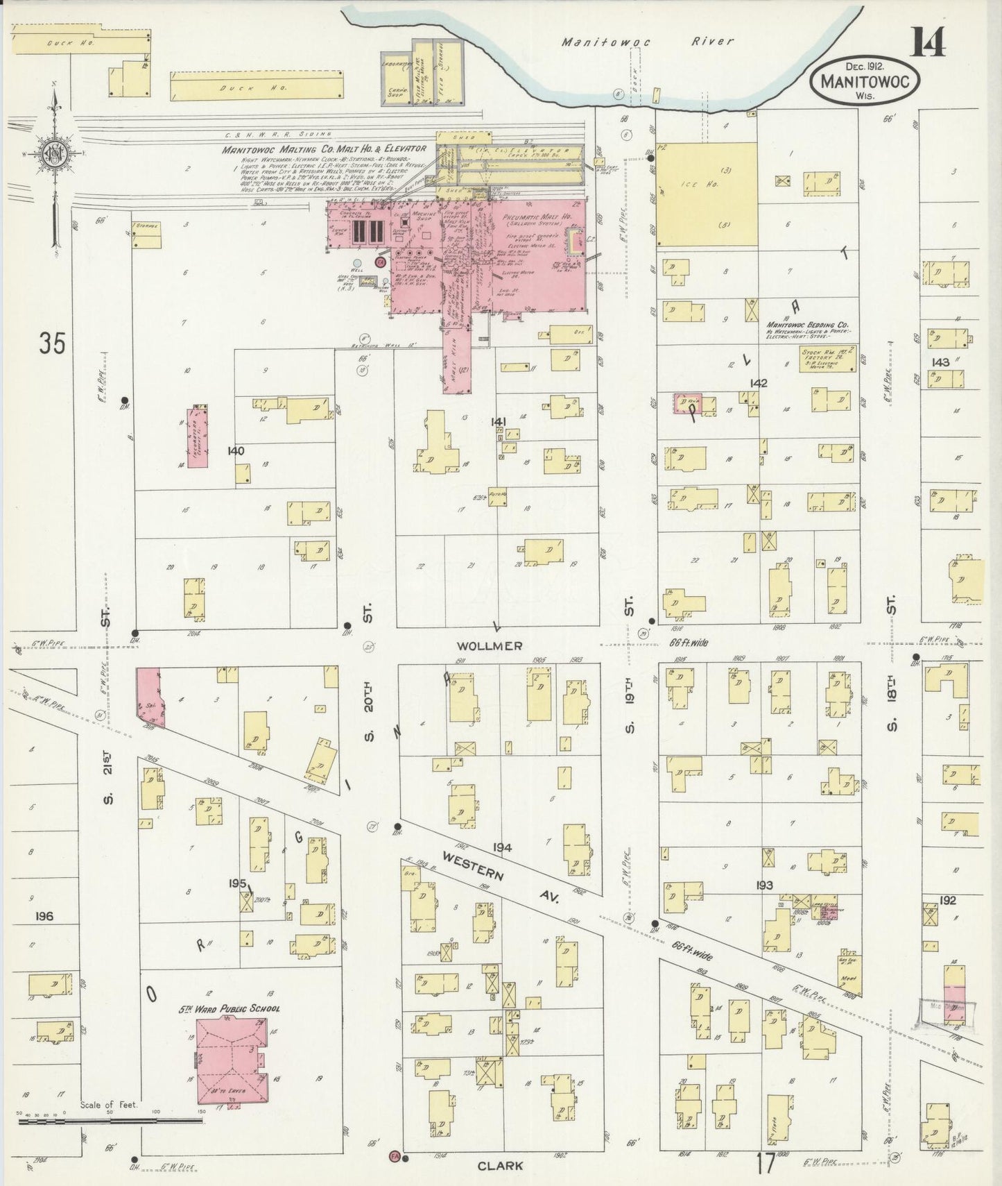 Sanborn Fire Insurance Map from Manitowoc, Manitowoc County, Wisconsin (1912), Sheet #0014 - Historic Sanborn Fire Insurance Map Print, vintage old map wall art, antique decor, genealogy gift, Wisconsin Wisconsin map