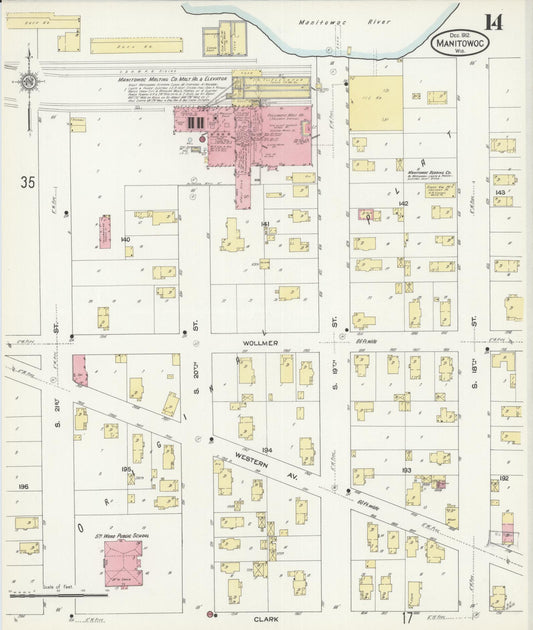 Sanborn Fire Insurance Map from Manitowoc, Manitowoc County, Wisconsin (1912), Sheet #0014 - Historic Sanborn Fire Insurance Map Print, vintage old map wall art, antique decor, genealogy gift, Wisconsin Wisconsin map