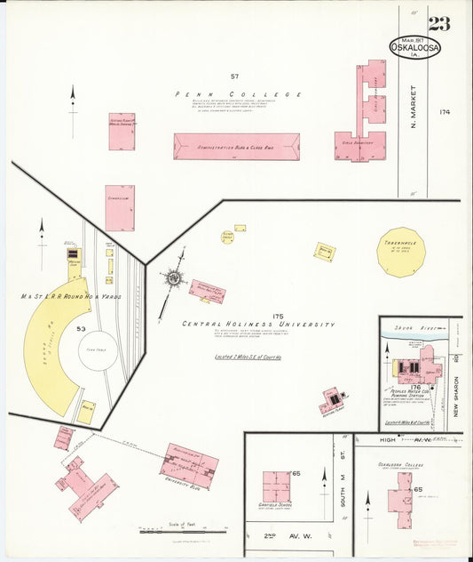 Sanborn Fire Insurance Map from Oskaloosa, Mahaska County, Iowa (1917), Sheet #0023 - Historic Sanborn Fire Insurance Map Print, vintage old map wall art