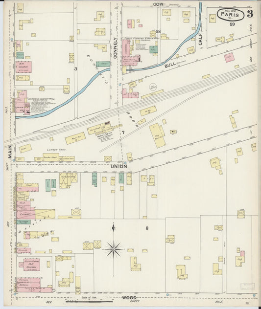Sanborn Fire Insurance Map from Paris, Edgar County, Illinois (1890), Sheet #0003 - Historic Sanborn Fire Insurance Map Print, vintage old map wall art, antique decor, genealogy gift, Illinois Illinois map