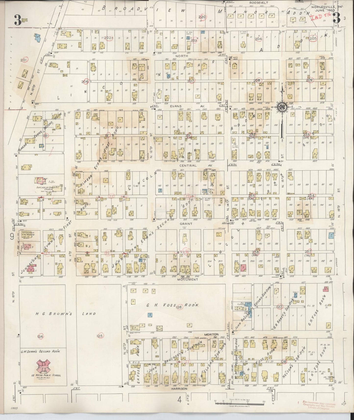 Sanborn Fire Insurance Map from Noblesville, Hamilton County, Indiana (1947), Sheet #0003 - Complete Map Set gallery image, historic Sanborn map, vintage wall art, Indiana Indiana