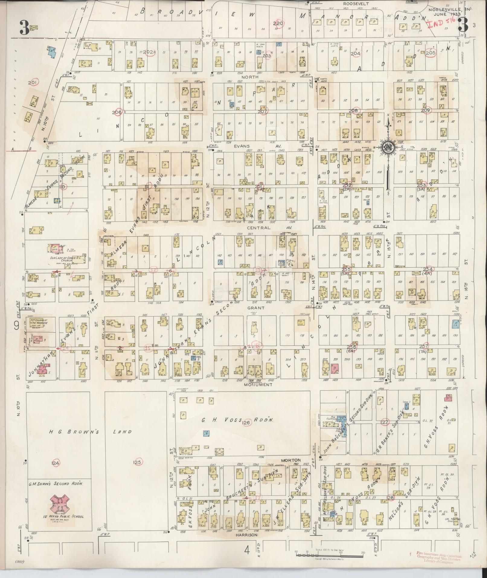 Sanborn Fire Insurance Map from Noblesville, Hamilton County, Indiana (1947), Sheet #0003 - Complete Map Set gallery image, historic Sanborn map, vintage wall art, Indiana Indiana