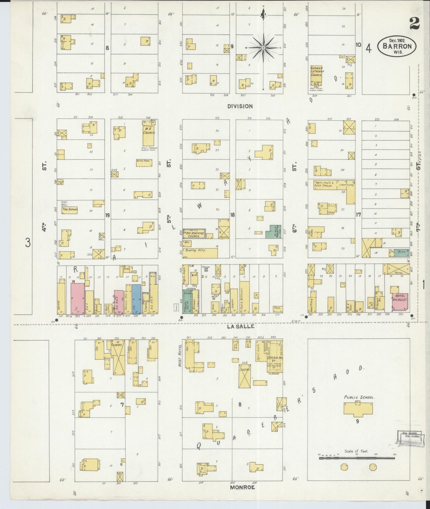 Sanborn Fire Insurance Map from Barron, Barron County, Wisconsin (1892), Sheet #0002 - Historic Sanborn Fire Insurance Map Print, vintage old map wall art, antique decor, genealogy gift, Wisconsin Wisconsin map