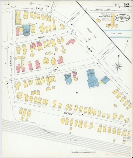 Sanborn Fire Insurance Map from Little Falls, Herkimer County, New York (1900), Sheet #0012 - Historic Sanborn Fire Insurance Map Print, vintage old map wall art, antique decor, genealogy gift, New York New York map