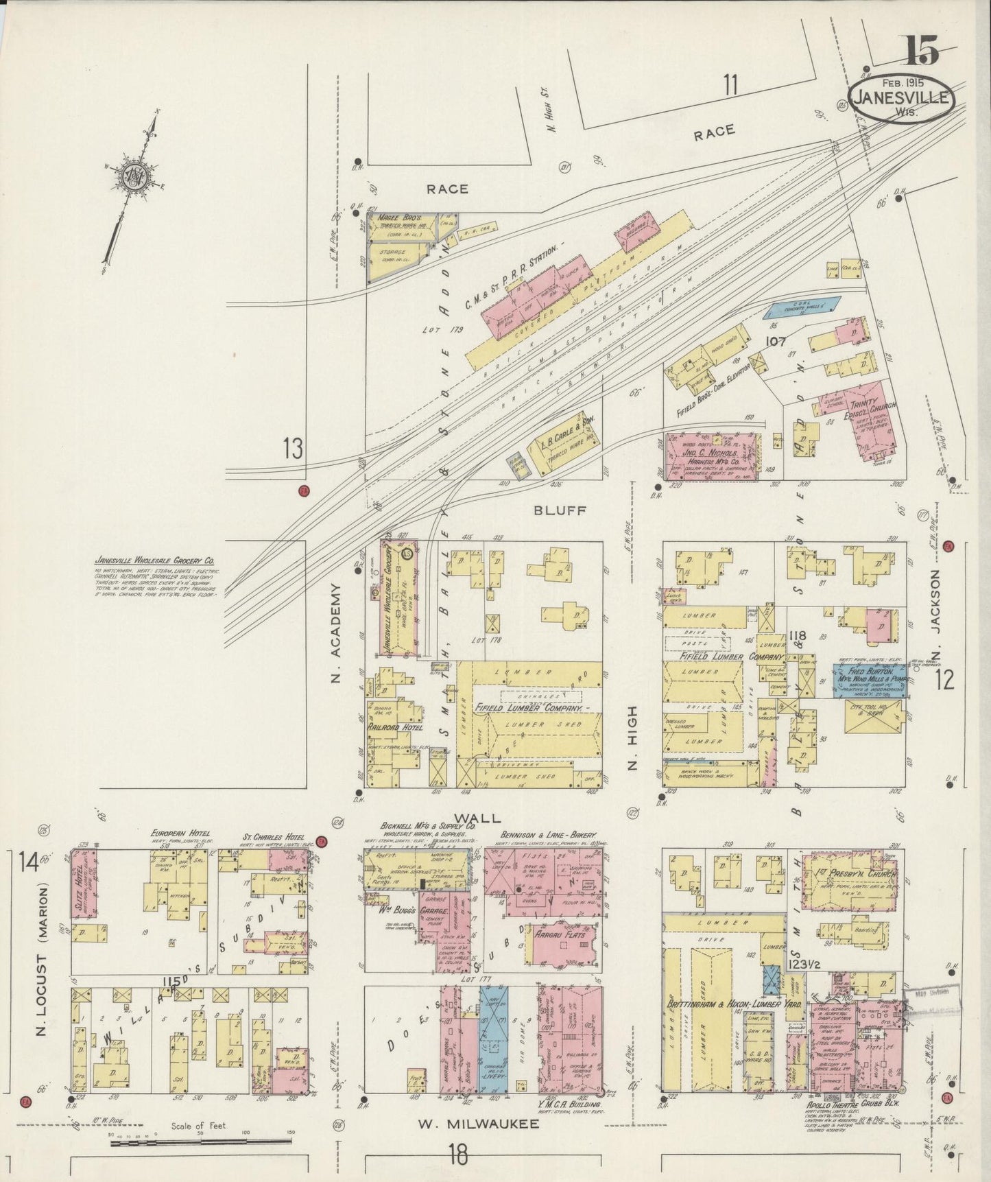 Sanborn Fire Insurance Map from Janesville, Rock County, Wisconsin (1915), Sheet #0015 - Complete Map Set gallery image, historic Sanborn map, vintage wall art, Wisconsin Wisconsin