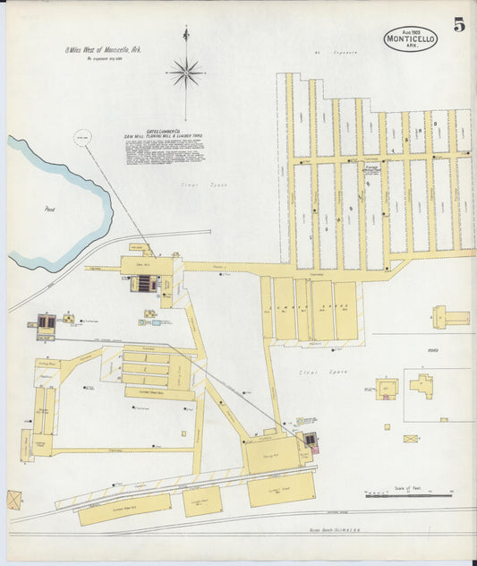 Sanborn Fire Insurance Map from Monticello, Drew County, Arkansas (1903), Sheet #0005 - Historic Sanborn Fire Insurance Map Print, vintage old map wall art, antique decor, genealogy gift, Arkansas Arkansas map