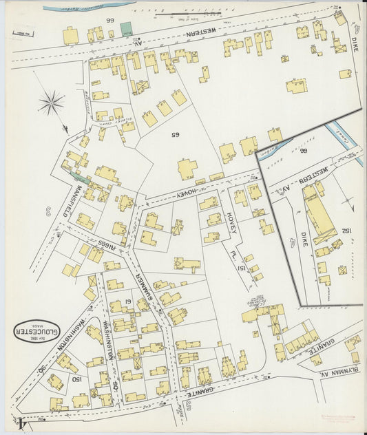 Sanborn Fire Insurance Map from Gloucester, Essex County, Massachusetts (1892), Sheet #0004 - Historic Sanborn Fire Insurance Map Print, vintage old map wall art, antique decor, genealogy gift, Massachusetts Massachusetts map