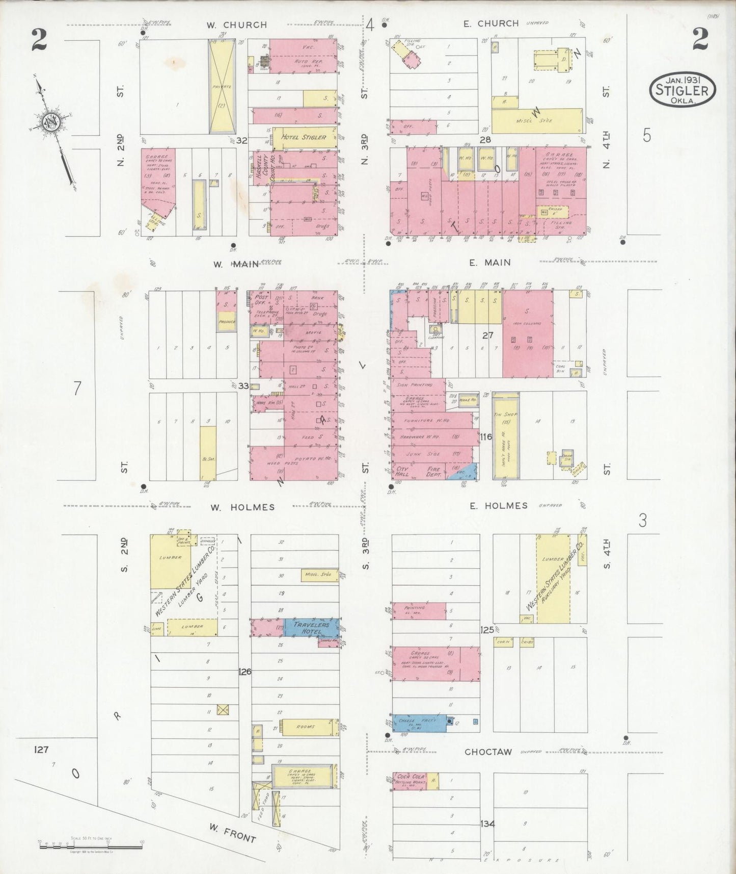 Sanborn Fire Insurance Map from Stigler, Haskell County, Oklahoma (1931), Sheet #0002 - Historic Sanborn Fire Insurance Map Print, vintage old map wall art, antique decor, genealogy gift, Oklahoma Oklahoma map