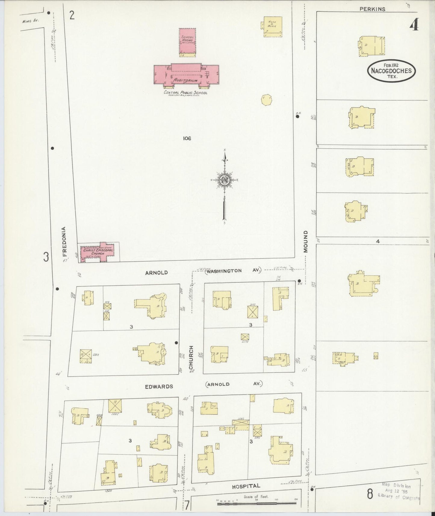 Sanborn Fire Insurance Map from Nacogdoches, Nacogdoches County, Texas (1912), Sheet #0004 - Historic Sanborn Fire Insurance Map Print, vintage old map wall art, antique decor, genealogy gift, Texas Texas map