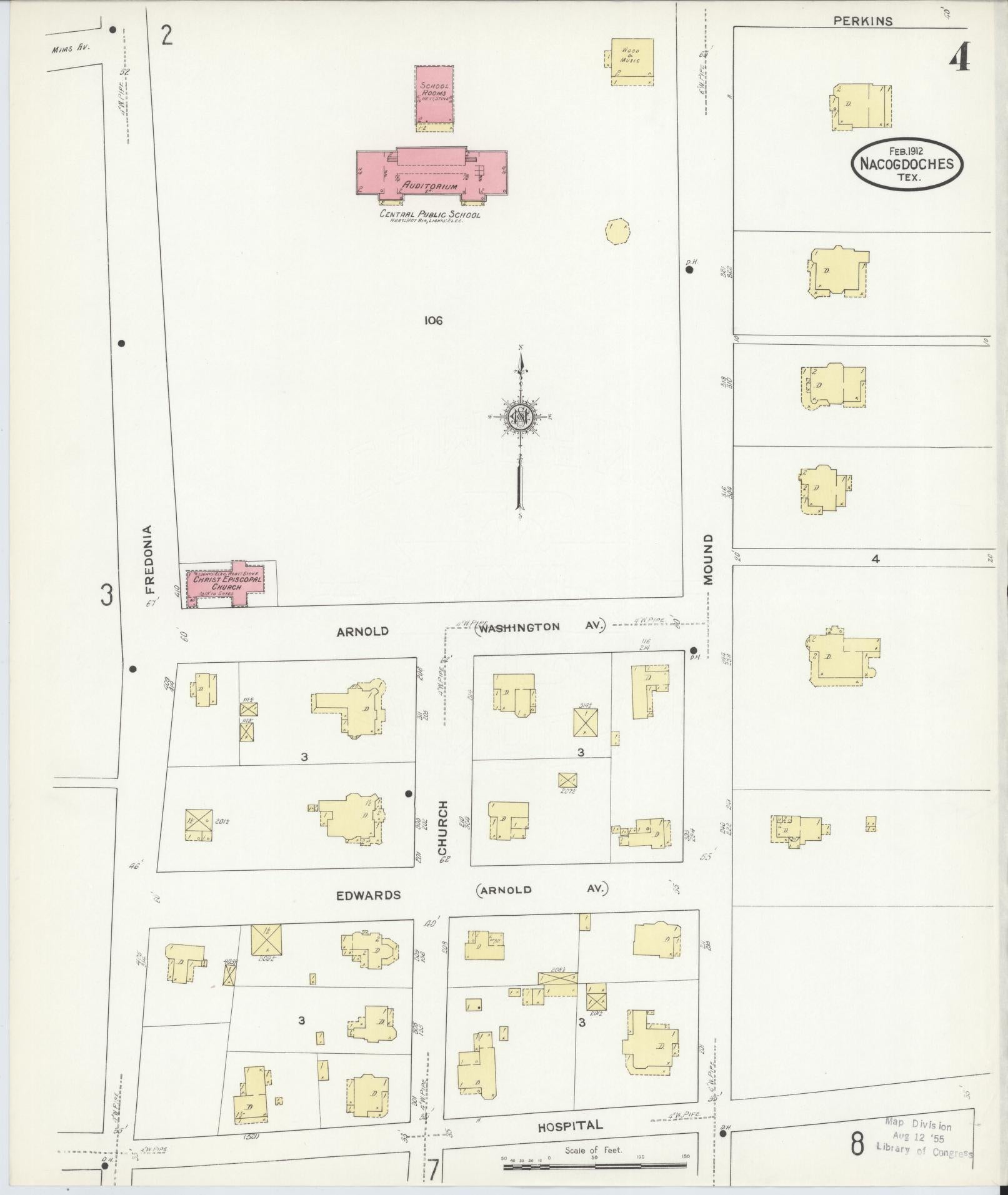 Sanborn Fire Insurance Map from Nacogdoches, Nacogdoches County, Texas (1912), Sheet #0004 - Historic Sanborn Fire Insurance Map Print, vintage old map wall art, antique decor, genealogy gift, Texas Texas map