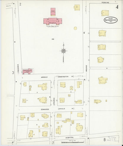 Sanborn Fire Insurance Map from Nacogdoches, Nacogdoches County, Texas (1912), Sheet #0004 - Historic Sanborn Fire Insurance Map Print, vintage old map wall art, antique decor, genealogy gift, Texas Texas map