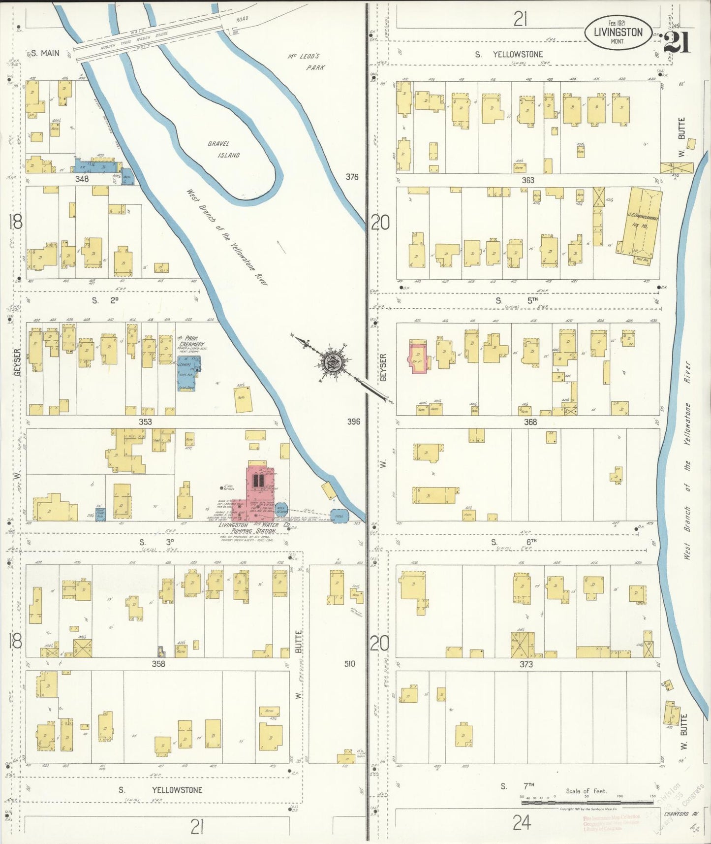Sanborn Fire Insurance Map from Livingston, Park County, Montana (1921), Sheet #0021 - Complete Map Set gallery image, historic Sanborn map, vintage wall art, Montana Montana