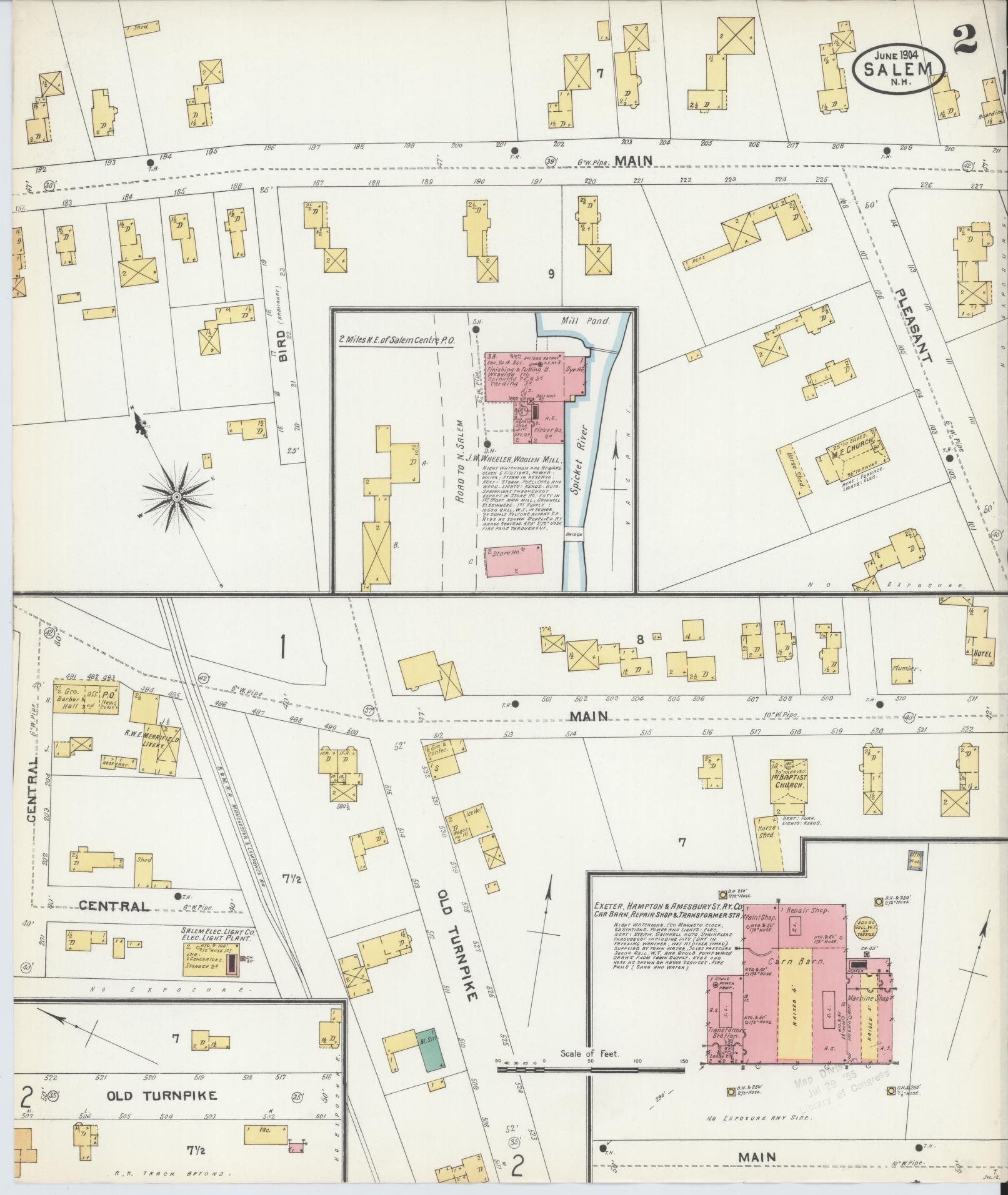 Sanborn Fire Insurance Map from Salem, Rockingham County, New Hampshire (1904), Sheet #0002 - Complete Map Set gallery image, historic Sanborn map, vintage wall art, New Hampshire New Hampshire