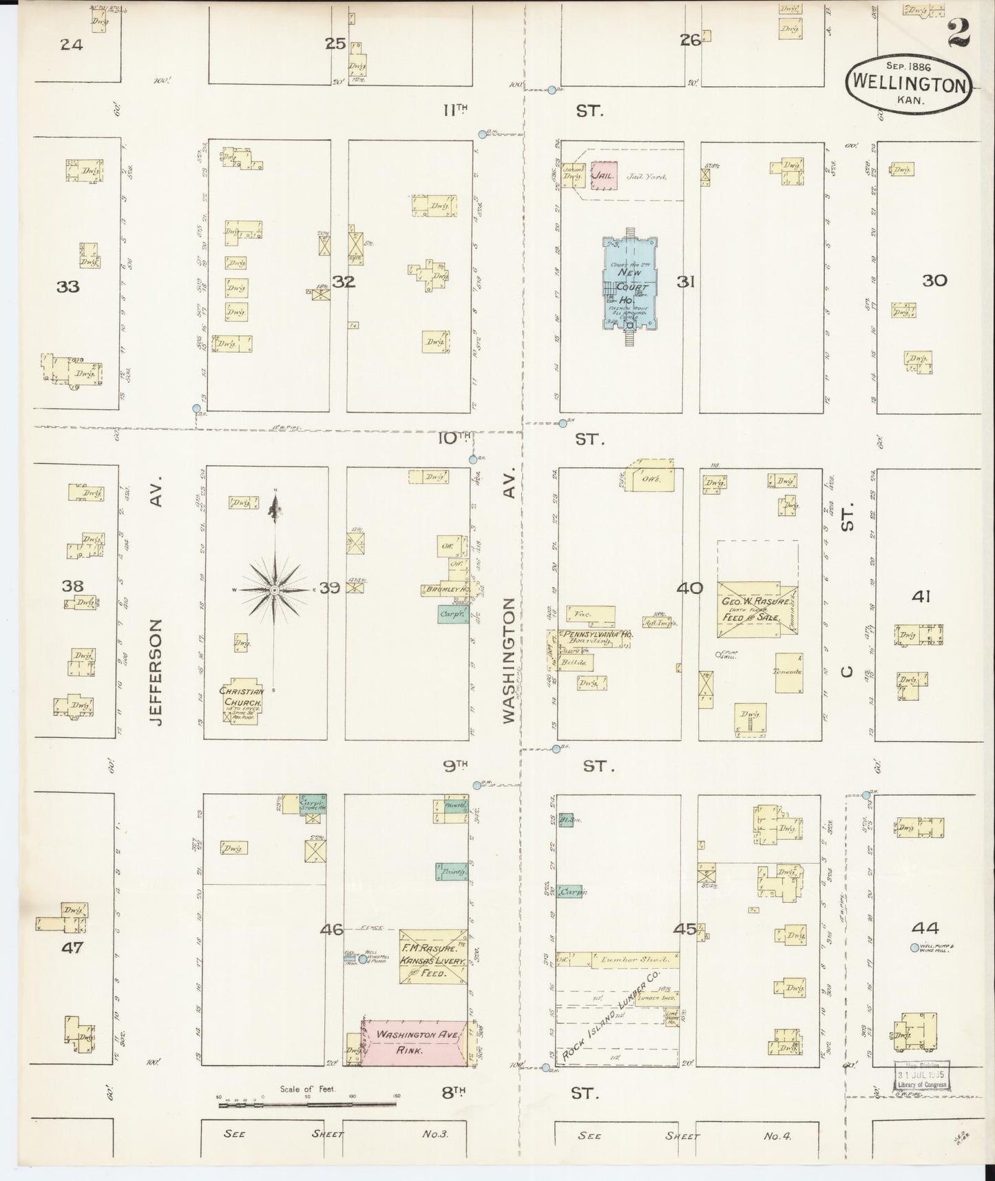 Sanborn Fire Insurance Map from Wellington, Sumner County, Kansas (1886), Sheet #0002 - Complete Map Set gallery image, historic Sanborn map, vintage wall art, Kansas Kansas