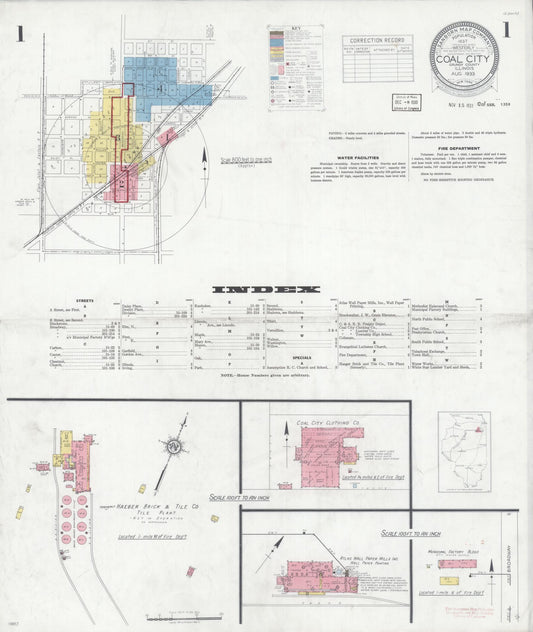Sanborn Fire Insurance Map from Coal City, Grundy County, Illinois (1933), Sheet #0001 - Historic Sanborn Fire Insurance Map Print, vintage old map wall art, antique decor, genealogy gift, Illinois Illinois map