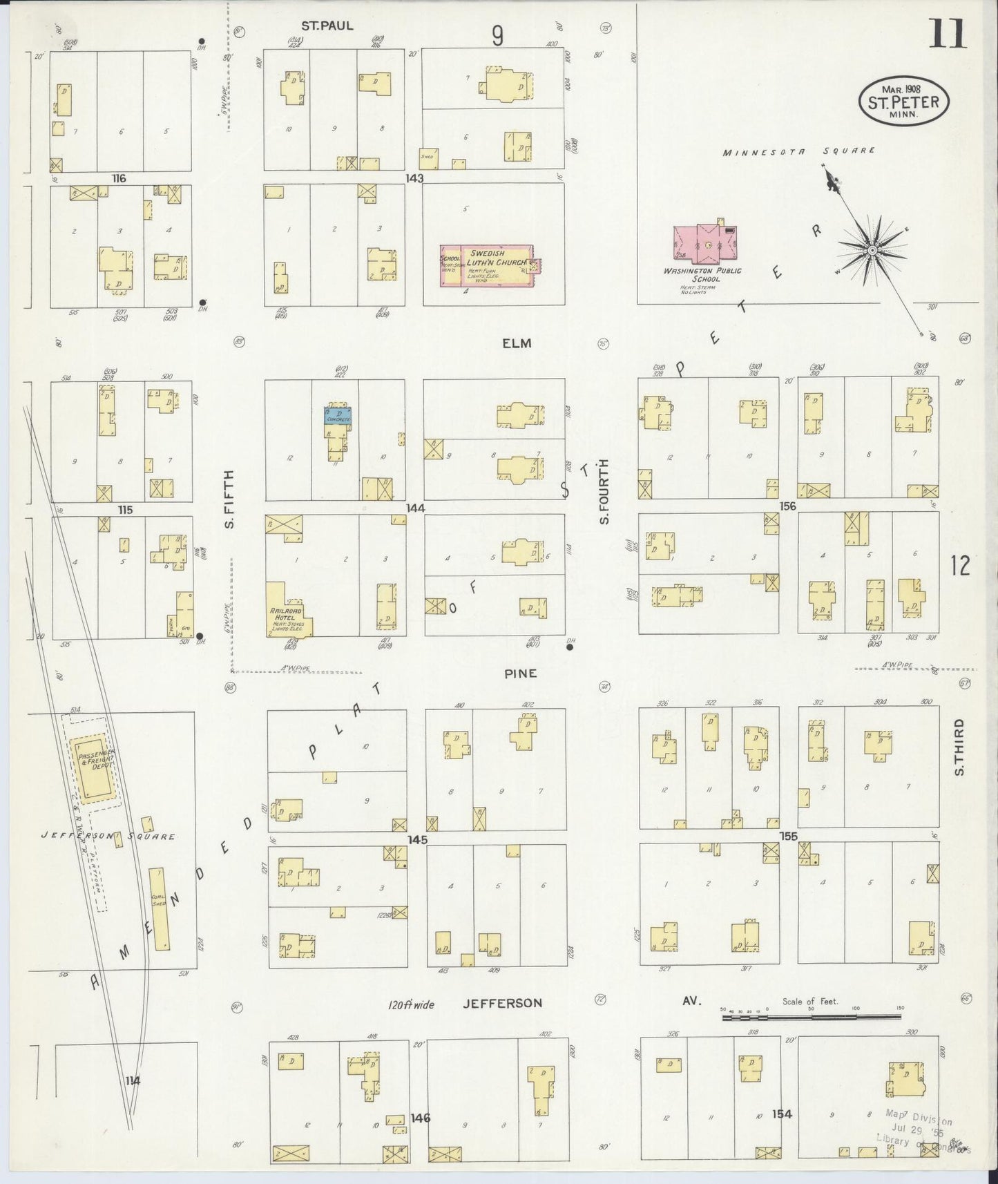 Sanborn Fire Insurance Map from Saint Peter, Nicollet County, Minnesota (1908), Sheet #0011 - Historic Sanborn Fire Insurance Map Print, vintage old map wall art, antique decor, genealogy gift, Minnesota Minnesota map