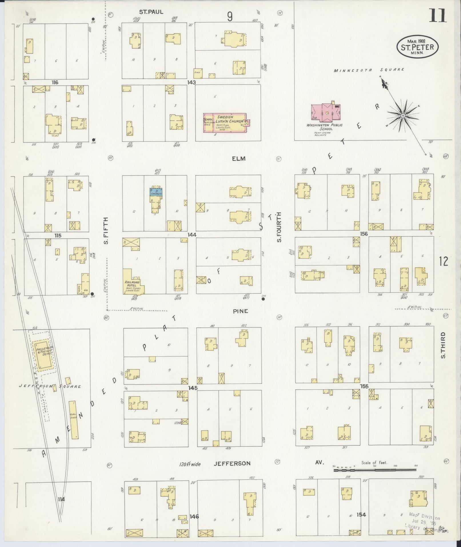 Sanborn Fire Insurance Map from Saint Peter, Nicollet County, Minnesota (1908), Sheet #0011 - Historic Sanborn Fire Insurance Map Print, vintage old map wall art, antique decor, genealogy gift, Minnesota Minnesota map