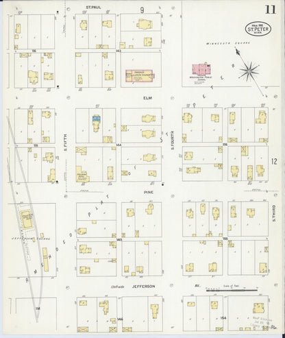 Sanborn Fire Insurance Map from Saint Peter, Nicollet County, Minnesota (1908), Sheet #0011 - Historic Sanborn Fire Insurance Map Print, vintage old map wall art, antique decor, genealogy gift, Minnesota Minnesota map