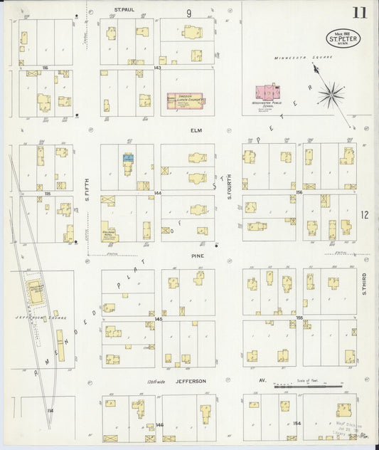 Sanborn Fire Insurance Map from Saint Peter, Nicollet County, Minnesota (1908), Sheet #0011 - Historic Sanborn Fire Insurance Map Print, vintage old map wall art, antique decor, genealogy gift, Minnesota Minnesota map