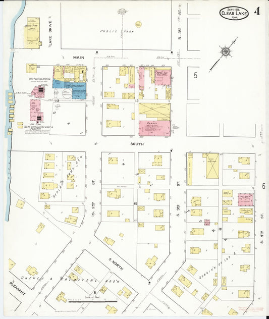 Sanborn Fire Insurance Map from Clear Lake, Cerro Gordo County, Iowa (1916), Sheet #0004 - Historic Sanborn Fire Insurance Map Print, vintage old map wall art
