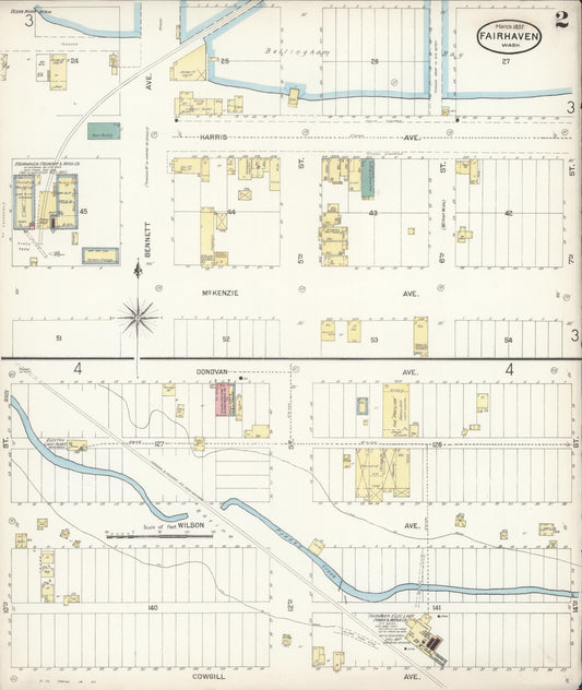 Sanborn Fire Insurance Map from Fairhaven [see also Bellingham and Sehome], Whatcom County, Washington (1897), Sheet #0002 - Historic Sanborn Fire Insurance Map Print, vintage old map wall art, antique decor, genealogy gift, Washington Washington map