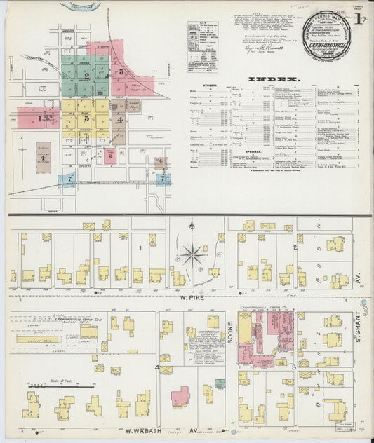Sanborn Fire Insurance Map from Crawfordsville, Montgomery County, Indiana (1887), Sheet #0001 - Historic Sanborn Fire Insurance Map Print, vintage old map wall art, antique decor, genealogy gift, Indiana Indiana map