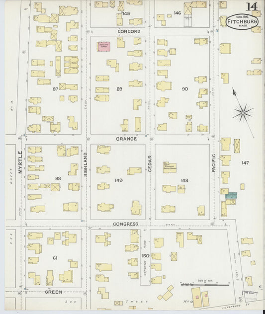 Sanborn Fire Insurance Map from Fitchburg, Worcester County, Massachusetts (1892), Sheet #0014 - Historic Sanborn Fire Insurance Map Print, vintage old map wall art, antique decor, genealogy gift, Massachusetts Massachusetts map