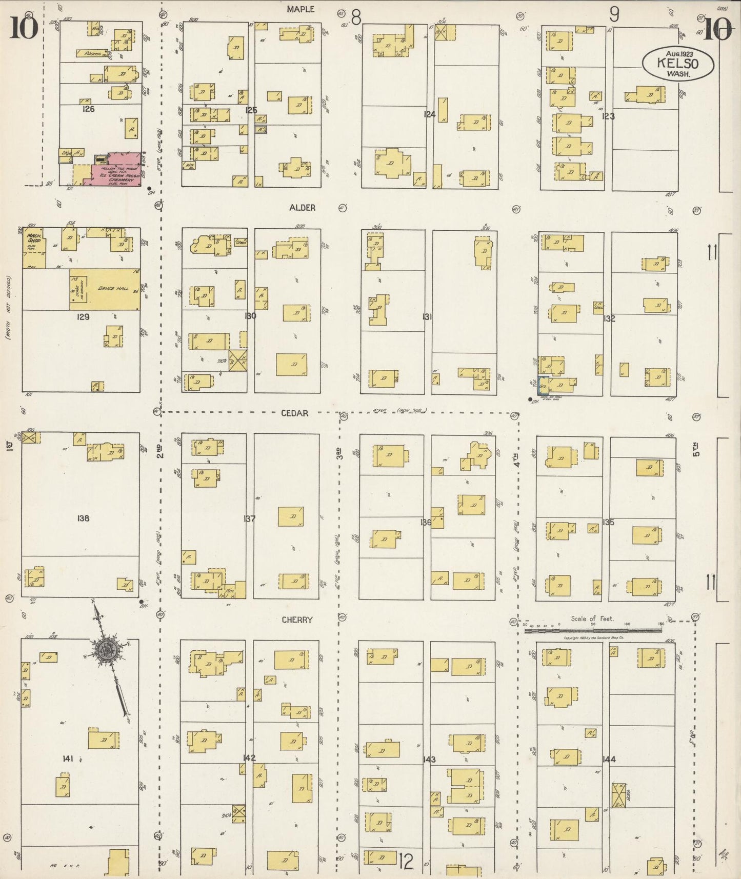 Sanborn Fire Insurance Map from Kelso, Cowlitz County, Washington (1923), Sheet #0010 - Complete Map Set gallery image, historic Sanborn map, vintage wall art, Washington Washington
