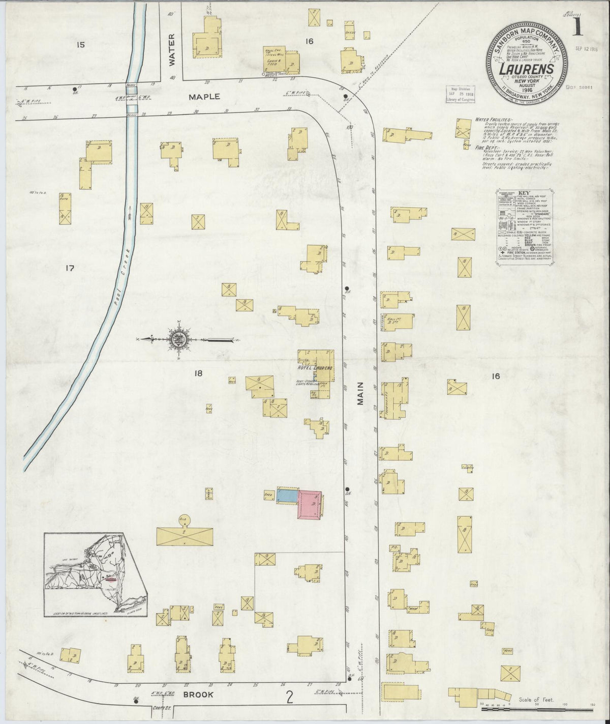 Sanborn Fire Insurance Map from Laurens, Otsego County, New York (1916), Sheet #0001 - Complete Map Set gallery image, historic Sanborn map, vintage wall art, New York New York