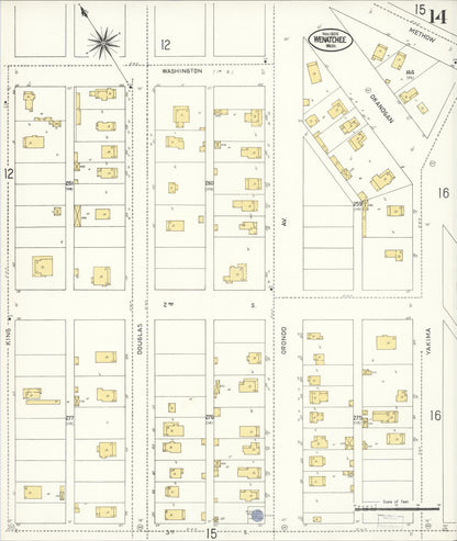 Sanborn Fire Insurance Map from Wenatchee, Chelan County, Washington (1909), Sheet #0014 - Complete Map Set gallery image, historic Sanborn map, vintage wall art, Washington Washington