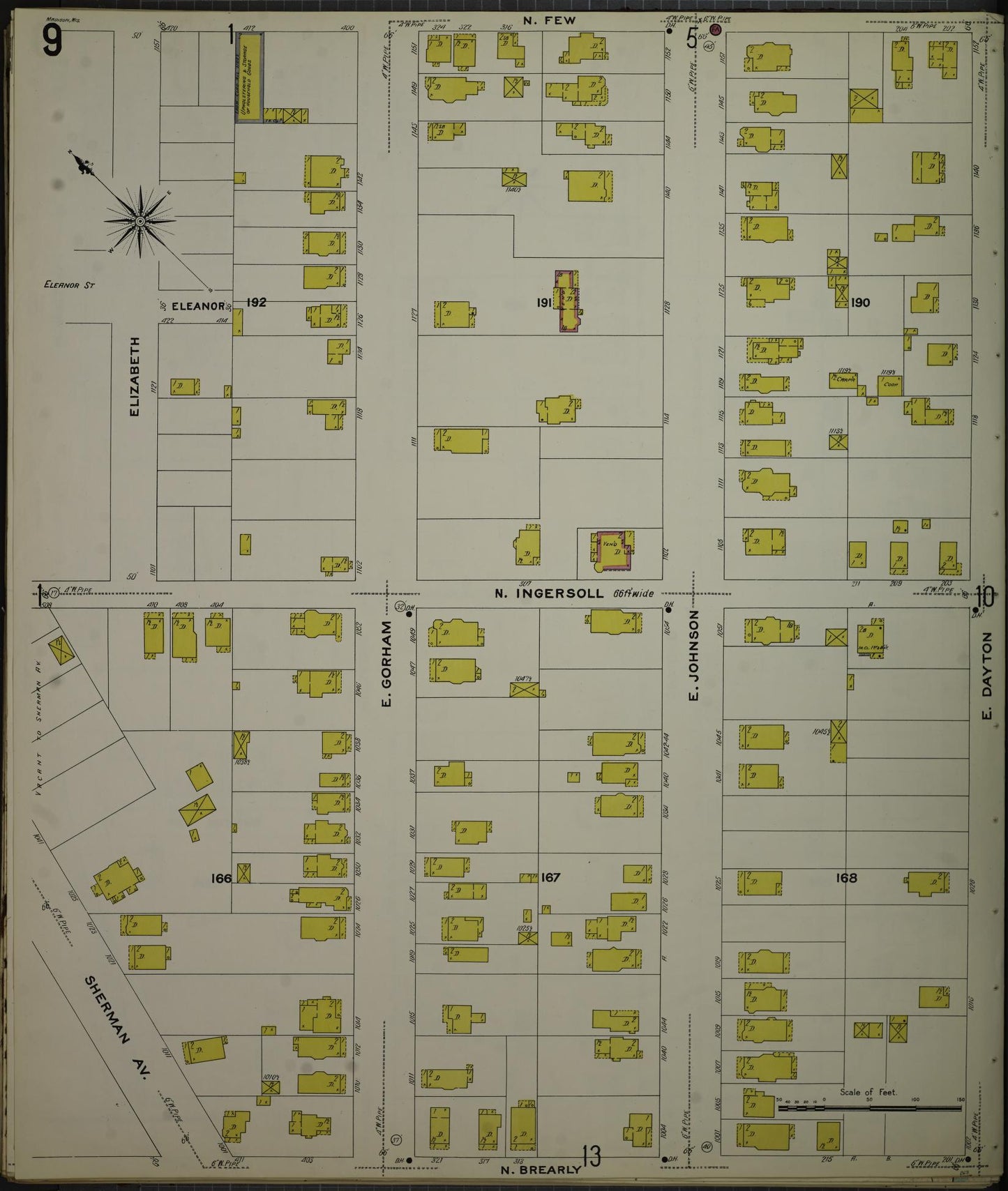 Sanborn Fire Insurance Map from Madison, Dane County, Wisconsin (1908), Sheet #0009 - Complete Map Set gallery image, historic Sanborn map, vintage wall art, Wisconsin Wisconsin