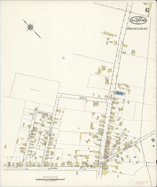 Sanborn Fire Insurance Map from Allentown, Monmouth County, New Jersey (1922), Sheet #0006 - Historic Sanborn Fire Insurance Map Print, vintage old map wall art, antique decor, genealogy gift, New Jersey New Jersey map