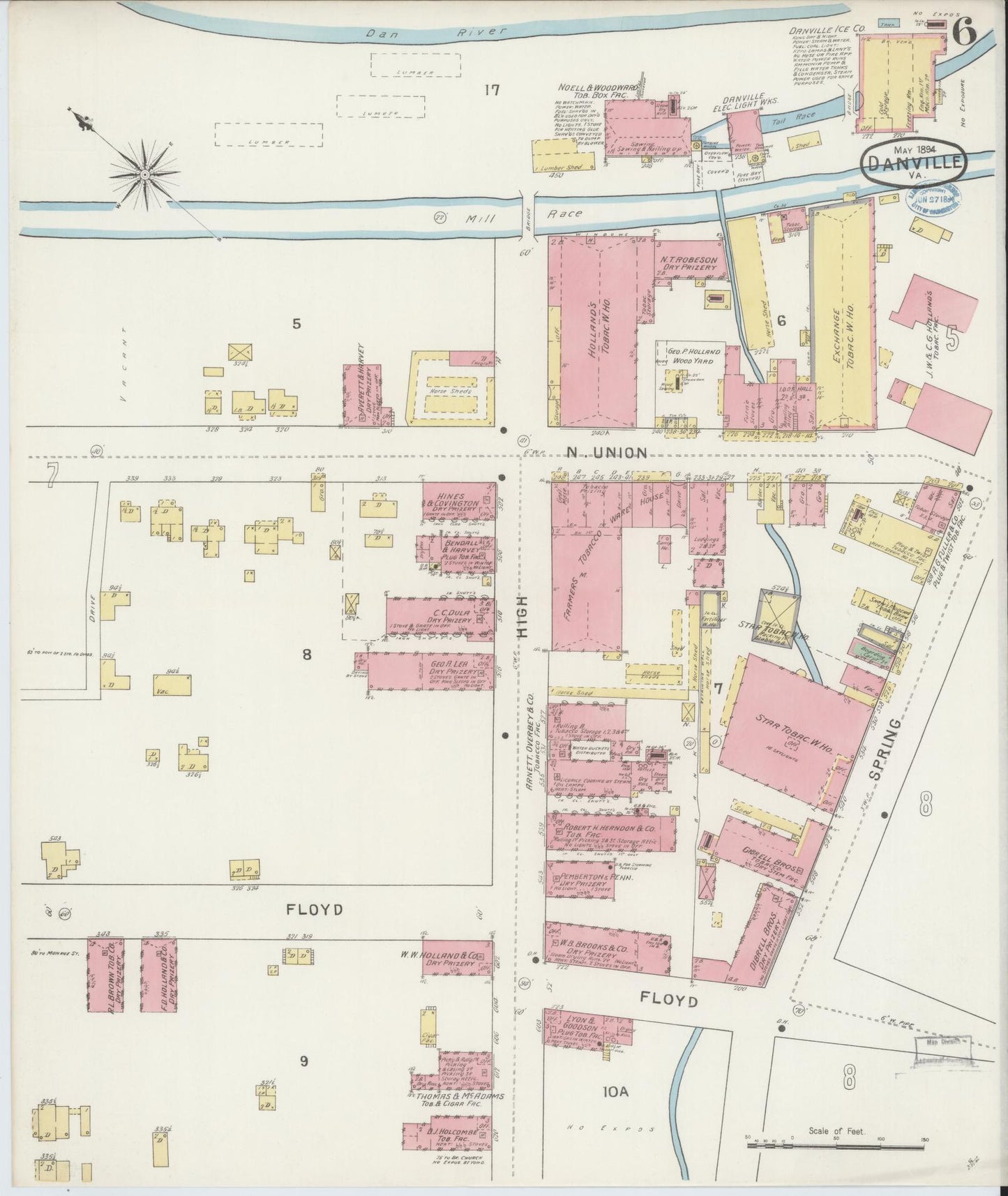 Sanborn Fire Insurance Map from Danville, Independent Cities, Virginia (1894), Sheet #0006 - Complete Map Set gallery image, historic Sanborn map, vintage wall art, Virginia Virginia