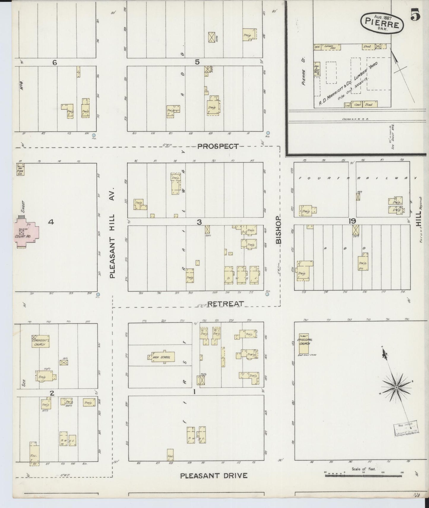 Sanborn Fire Insurance Map from Pierre, Hughes County, South Dakota (1887), Sheet #0005 - Complete Map Set gallery image, historic Sanborn map, vintage wall art, South Dakota South Dakota