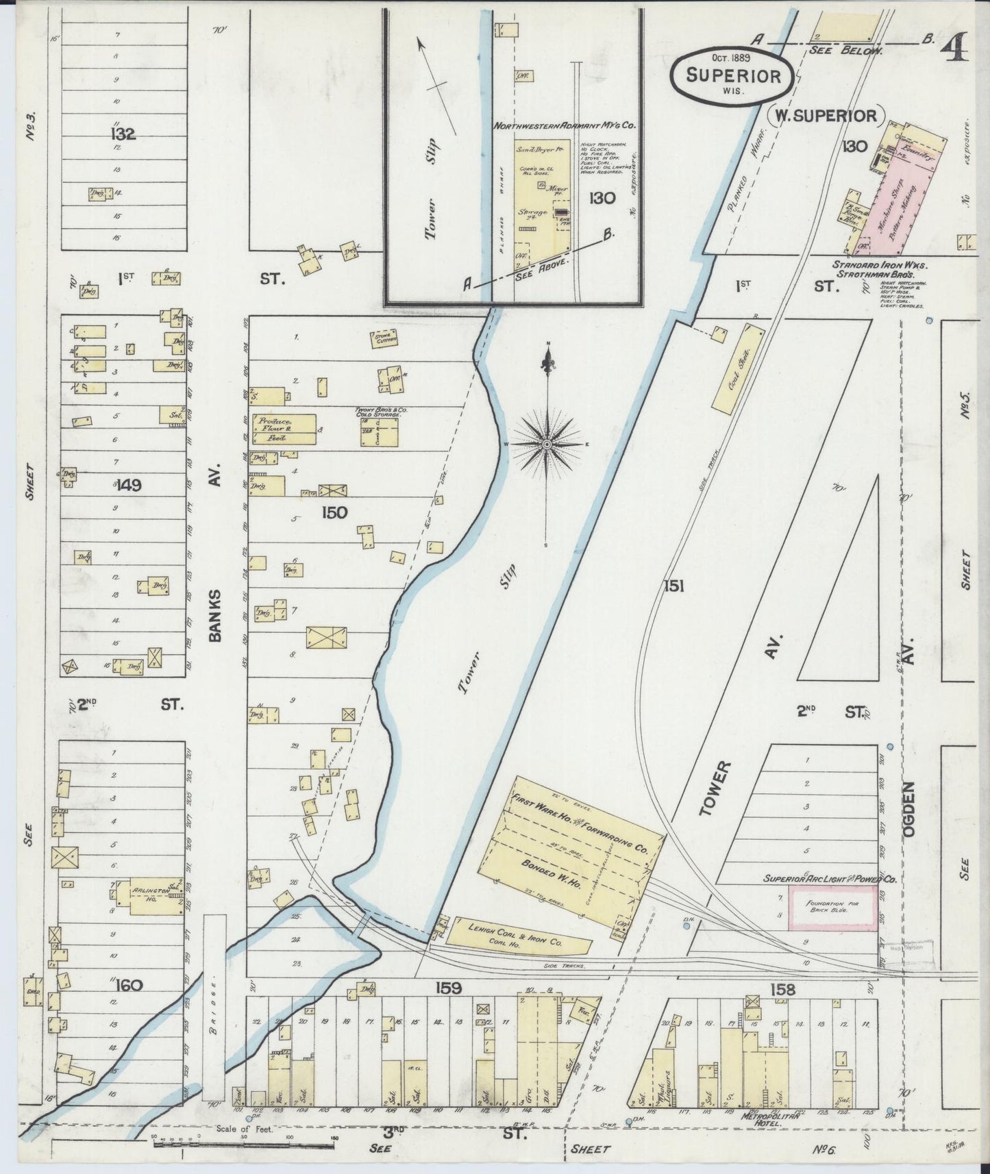 Sanborn Fire Insurance Map from Superior, Douglas County, Wisconsin (1889), Sheet #0004 - Complete Map Set gallery image, historic Sanborn map, vintage wall art, Wisconsin Wisconsin