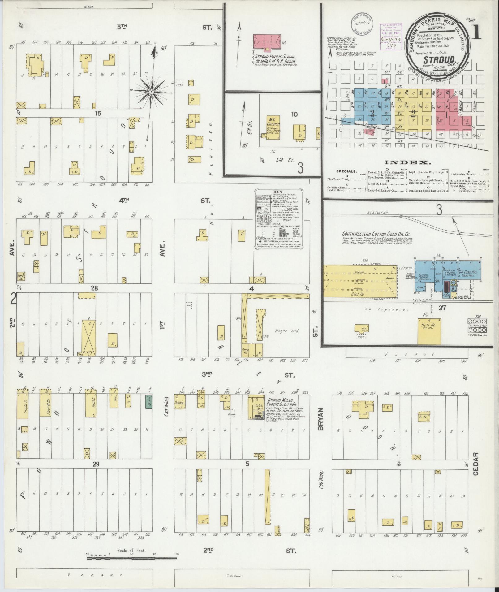 Sanborn Fire Insurance Map from Stroud, Lincoln County, Oklahoma (1901), Sheet #0001 - Complete Map Set gallery image, historic Sanborn map, vintage wall art, Oklahoma Oklahoma