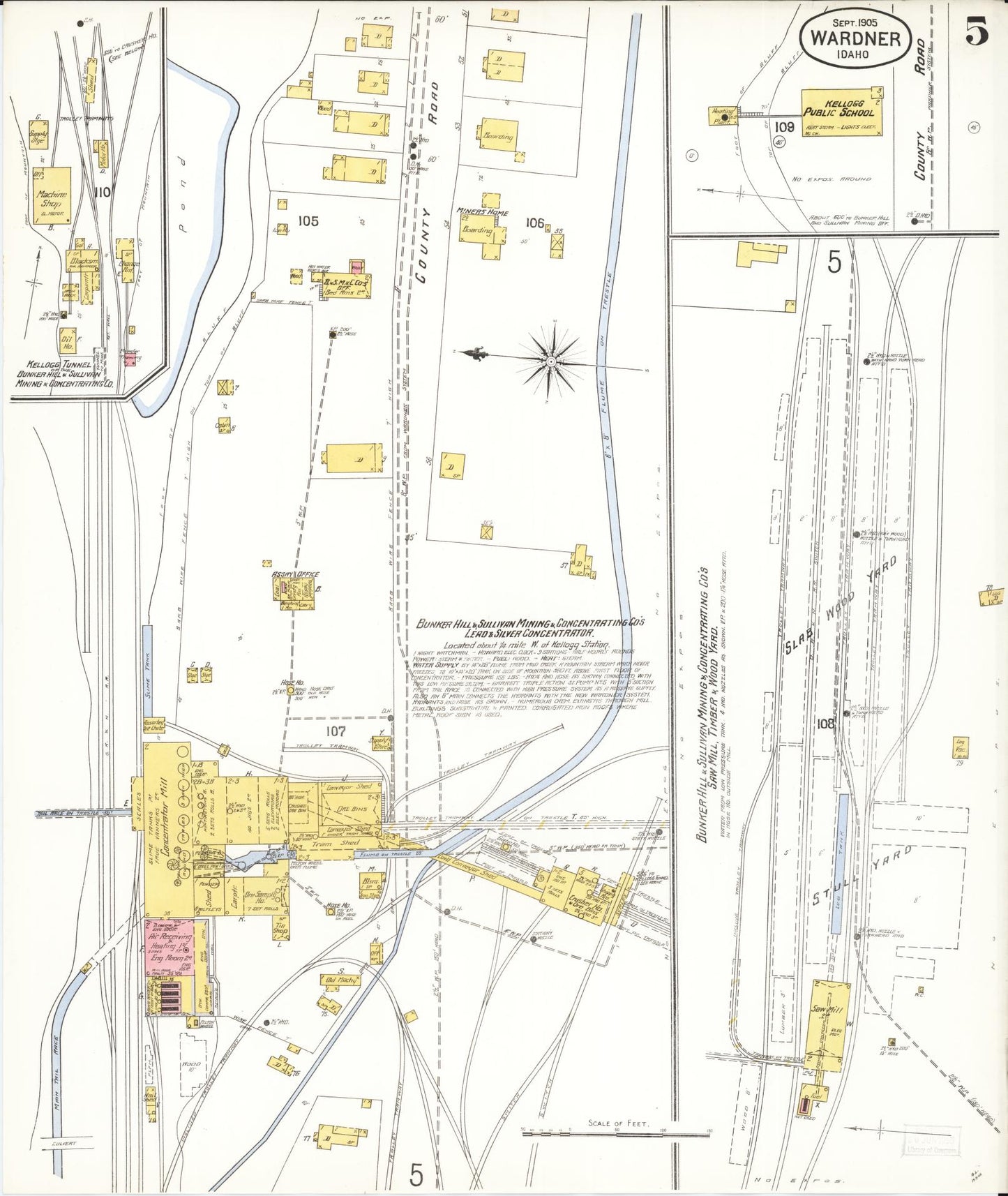 Sanborn Fire Insurance Map from Wardner, Shoshone County, Idaho (1905), Sheet #0005 - Complete Map Set gallery image, historic Sanborn map, vintage wall art, Idaho Idaho
