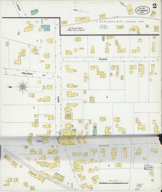 Sanborn Fire Insurance Map from Hyannis, Barnstable County, Massachusetts (1901), Sheet #0002 - Historic Sanborn Fire Insurance Map Print, vintage old map wall art, antique decor, genealogy gift, Massachusetts Massachusetts map
