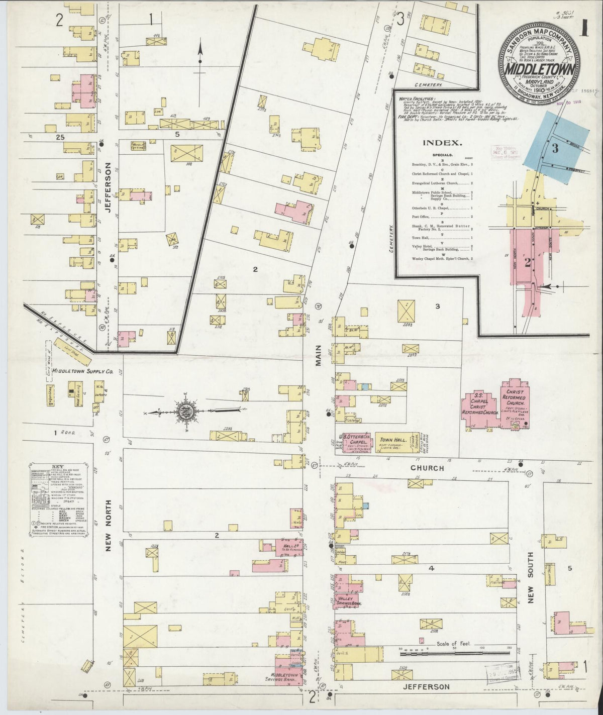 Sanborn Fire Insurance Map from Middletown, Frederick County, Maryland (1910), Sheet #0001 - Historic Sanborn Fire Insurance Map Print, vintage old map wall art, antique decor, genealogy gift, Maryland Maryland map