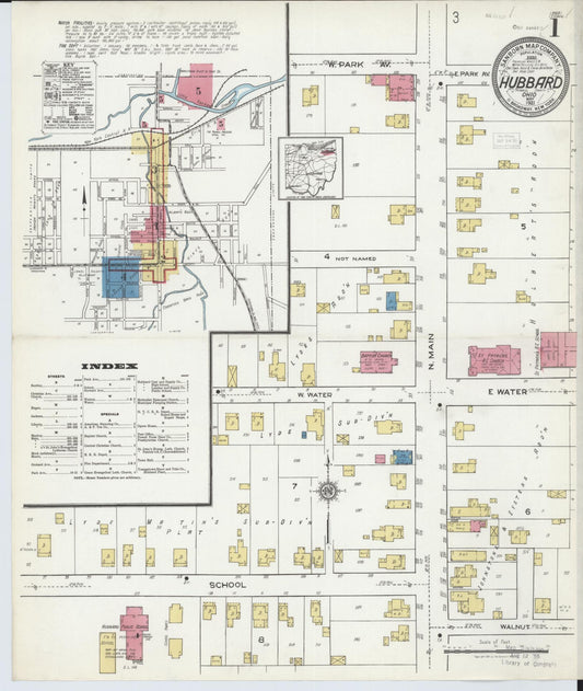 Sanborn Fire Insurance Map from Hubbard, Trumbull County, Ohio (1921), Sheet #0001 - Complete Map Set gallery image, historic Sanborn map, vintage wall art, Ohio Ohio